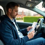 Homme moyenâgeux lisant un carnet d'entretien voiture