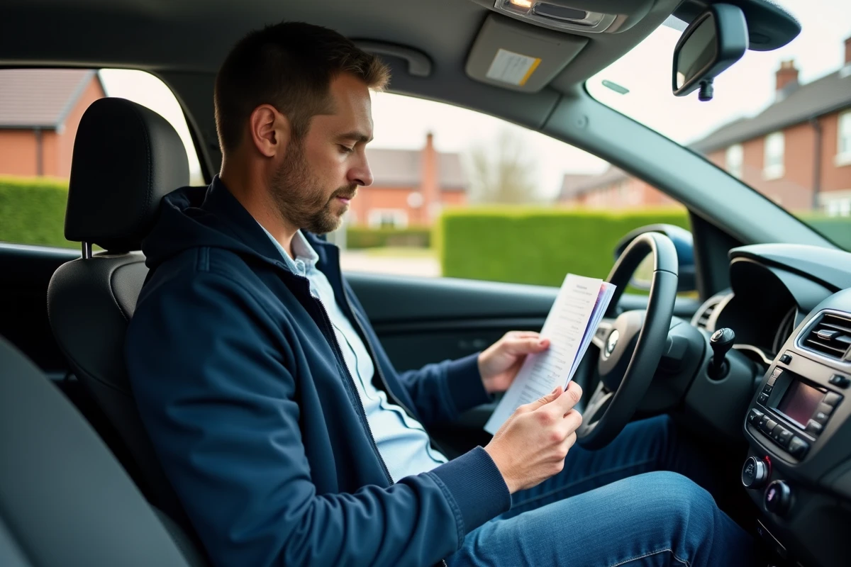 Homme moyenâgeux lisant un carnet d'entretien voiture